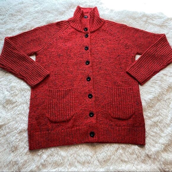 Draper’s & Damon’s Buttoned Red Tweed Cardigan Sweater Size Large - Picture 1 of 11